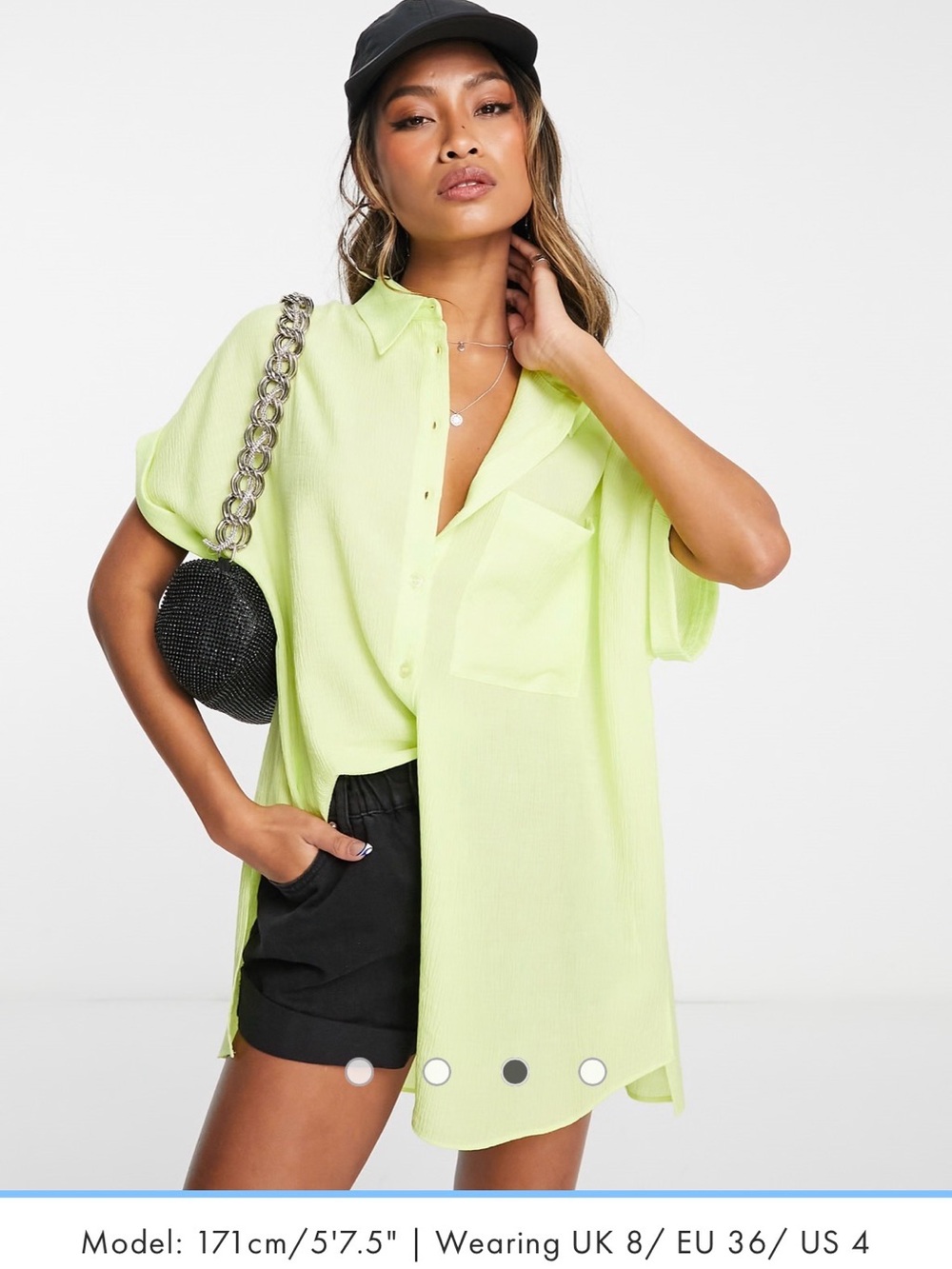 Topshop crinkle short sleeve button down shirt in lime size 6 Brand New
